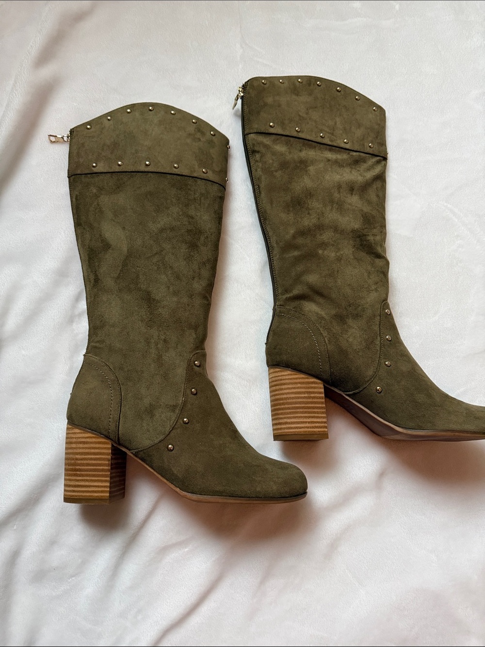 Mojo Moxy Olive Suede Mid-Calf Heeled Boots